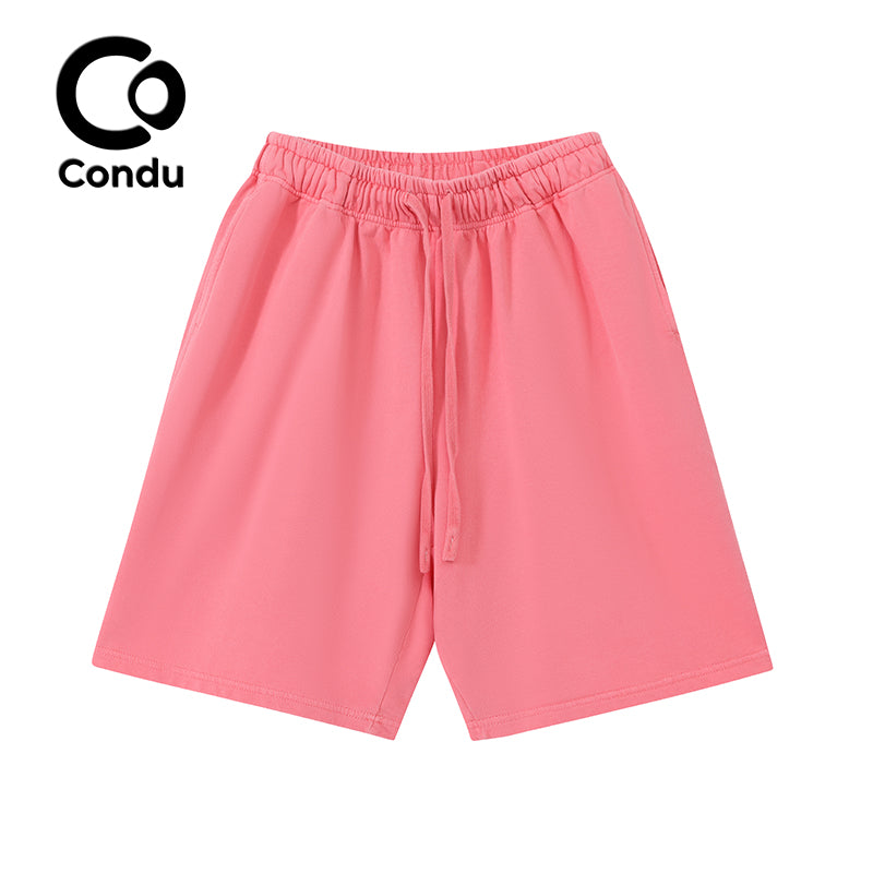 High Quality Acid Wash Ombre Cotton Shorts 100% Soft Vintage Gradient Heavyweight Summer Bottoms Street