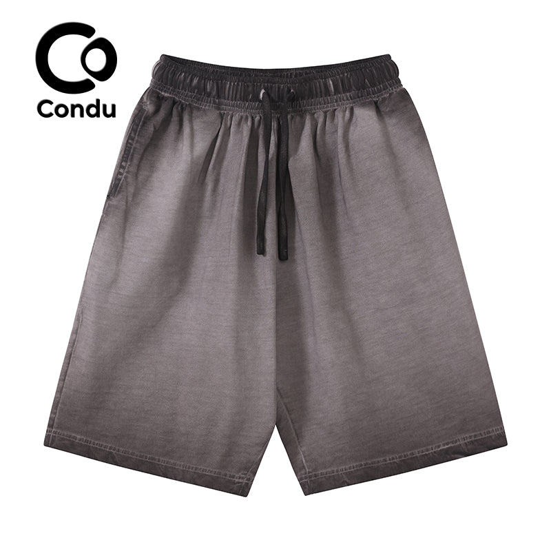 Acid Wash Ombre Cotton Shorts 100% Soft Vintage Gradient Summer Casual Bottoms for Men