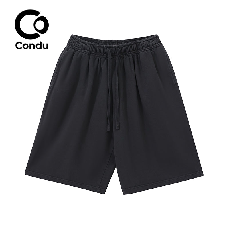 High Quality Acid Wash Ombre Cotton Shorts 100% Soft Vintage Gradient Heavyweight Summer Bottoms Street