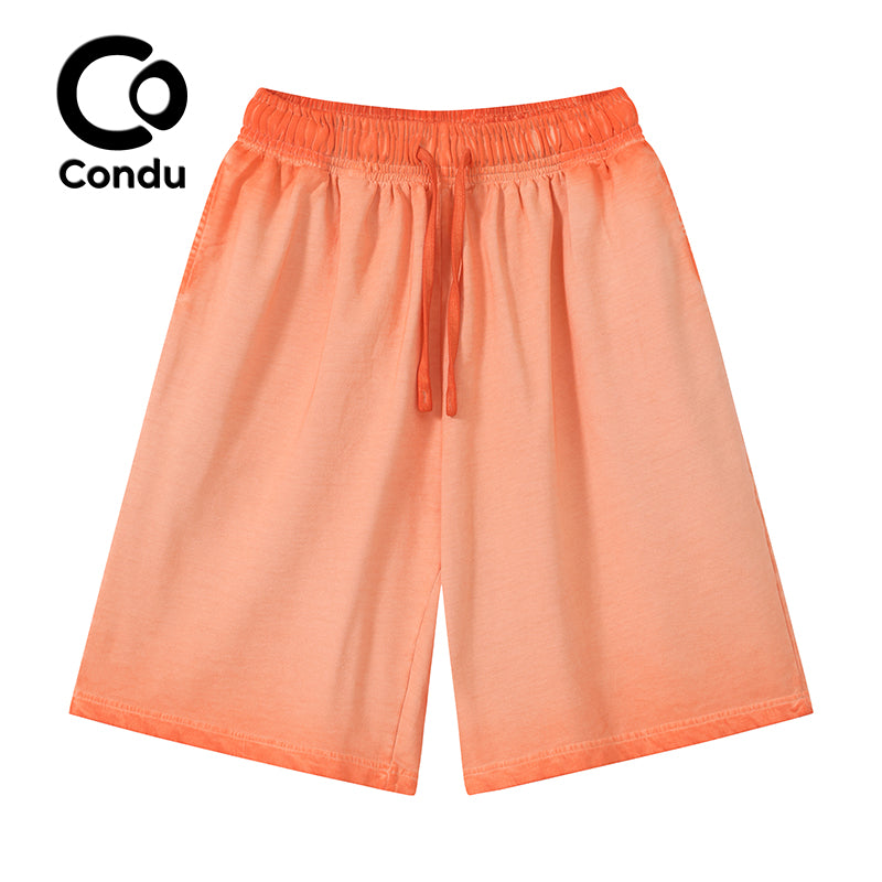 Acid Wash Ombre Cotton Shorts 100% Soft Vintage Gradient Summer Casual Bottoms for Men