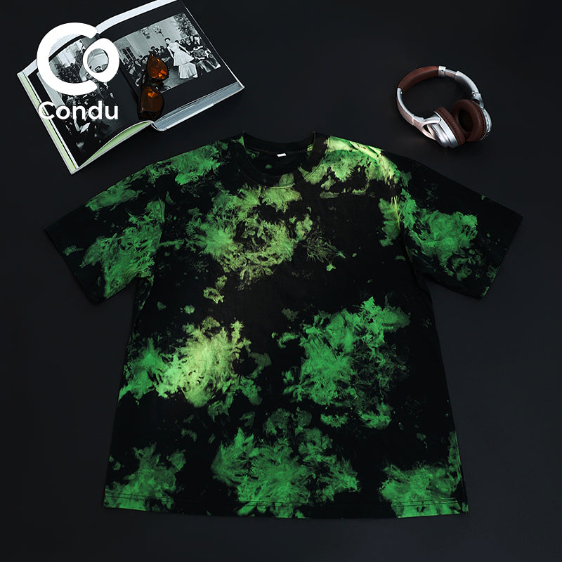 Unique Dyed Design Heavy Cotton Tee - 270gsm Breathable Tie Dye Short Sleeve Shirt for Daily Wear