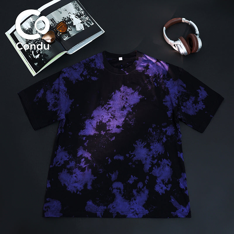 Unique Dyed Design Heavy Cotton Tee - 270gsm Breathable Tie Dye Short Sleeve Shirt for Daily Wear