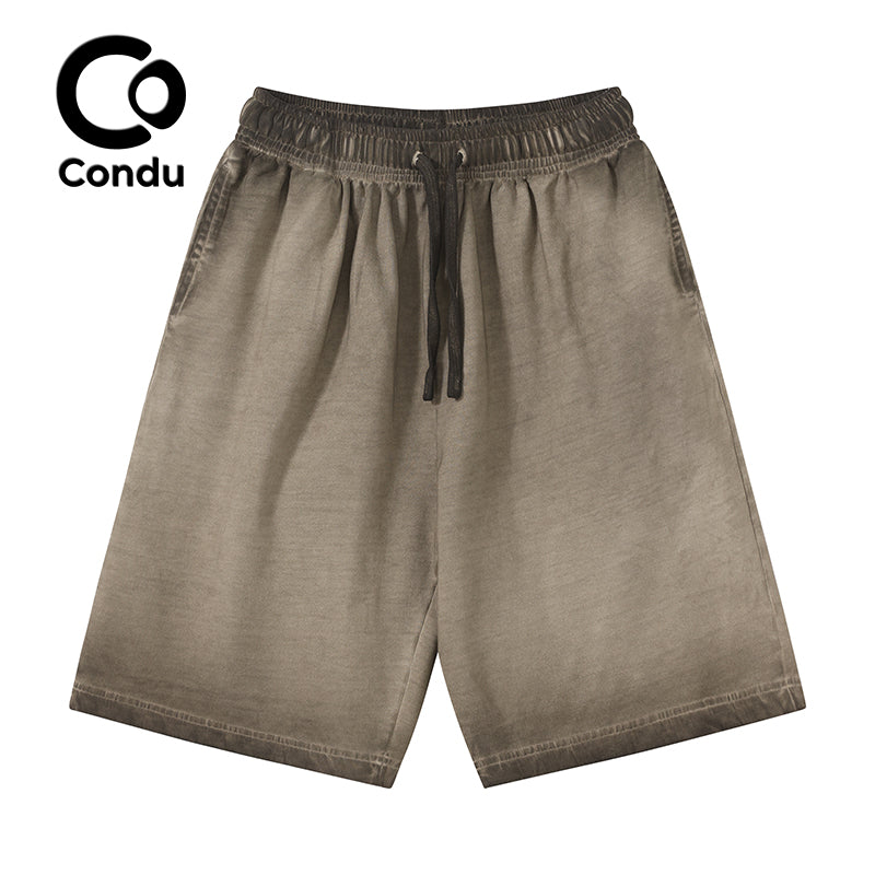 Acid Wash Ombre Cotton Shorts 100% Soft Vintage Gradient Summer Casual Bottoms for Men