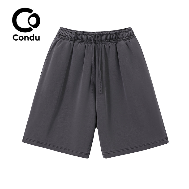 High Quality Acid Wash Ombre Cotton Shorts 100% Soft Vintage Gradient Heavyweight Summer Bottoms Street