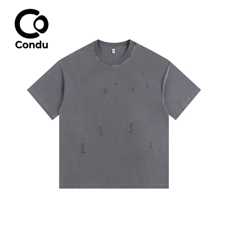 Comfortable Acid Wash Ripped Cotton T-Shirt - 100% Soft Vintage Destroyed Streetwear Short Sleeve Top Unisex