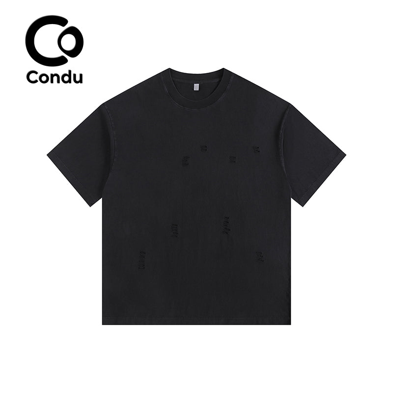 Comfortable Acid Wash Ripped Cotton T-Shirt - 100% Soft Vintage Destroyed Streetwear Short Sleeve Top Unisex