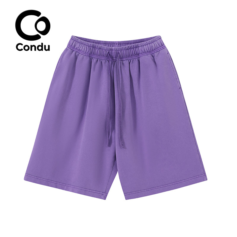 High Quality Acid Wash Ombre Cotton Shorts 100% Soft Vintage Gradient Heavyweight Summer Bottoms Street