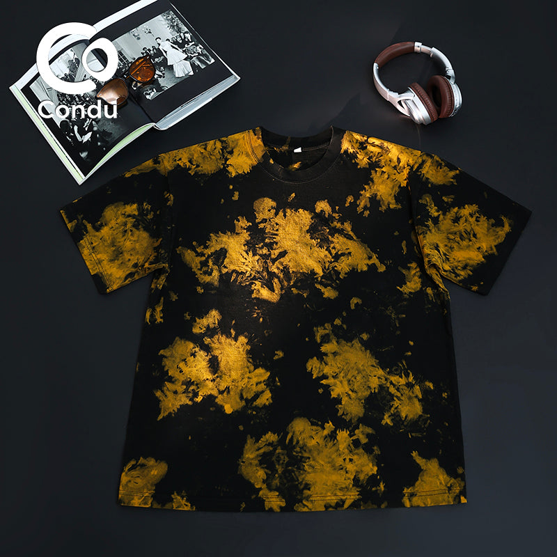Unique Dyed Design Heavy Cotton Tee - 270gsm Breathable Tie Dye Short Sleeve Shirt for Daily Wear