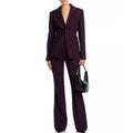 Women's Elegant Sophisticated Burgundy Notched Lapel Single Button Eco-Friendly Worsted Blazer Suit Set Regular Fit Flared Pants