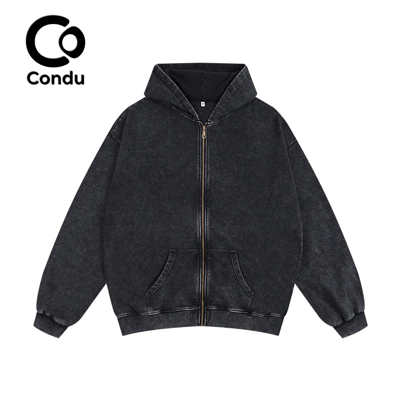 Vintage Acid Wash Distressed Hoodie 100% Cotton Soft Heavyweight Streetwear Sweatshirt Unisex