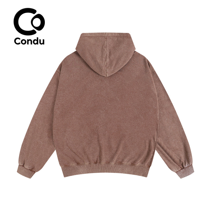 Comfortable Acid Wash Distressed Cotton Hoodie 100% Soft Vintage Destroyed Streetwear Sweatshirt Unisex