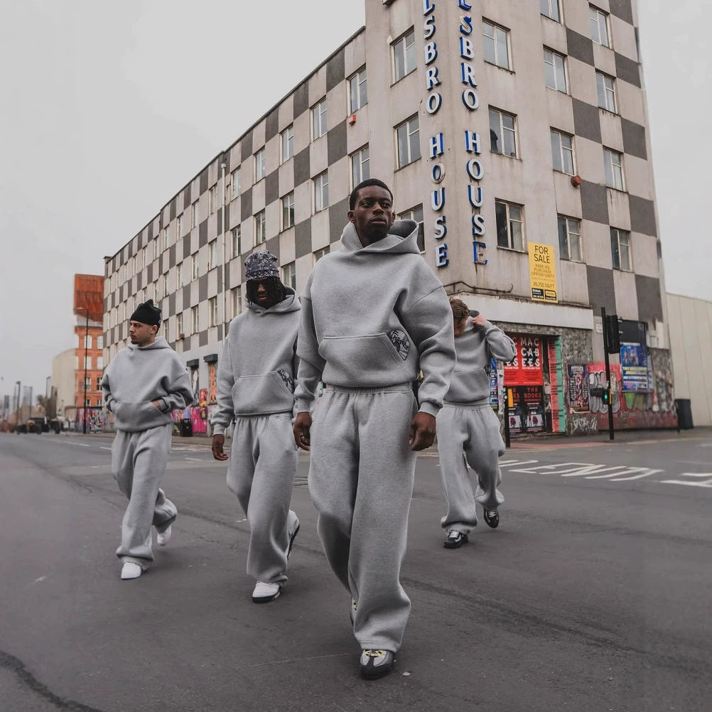 Graphic Print Hoodie Set - Vintage Long Sleeve Pullover with Matching Sweatpants and Street Style Jacket
