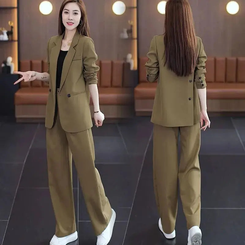 Women's 2025 Autumn Winter New Fashion Professional Suit Trousers Two Piece Korean Elegant Casual Blazers Pants Matching Set