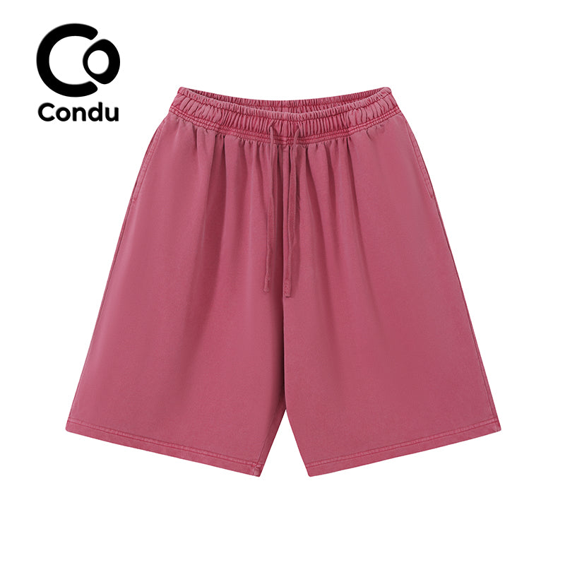 High Quality Acid Wash Ombre Cotton Shorts 100% Soft Vintage Gradient Heavyweight Summer Bottoms Street