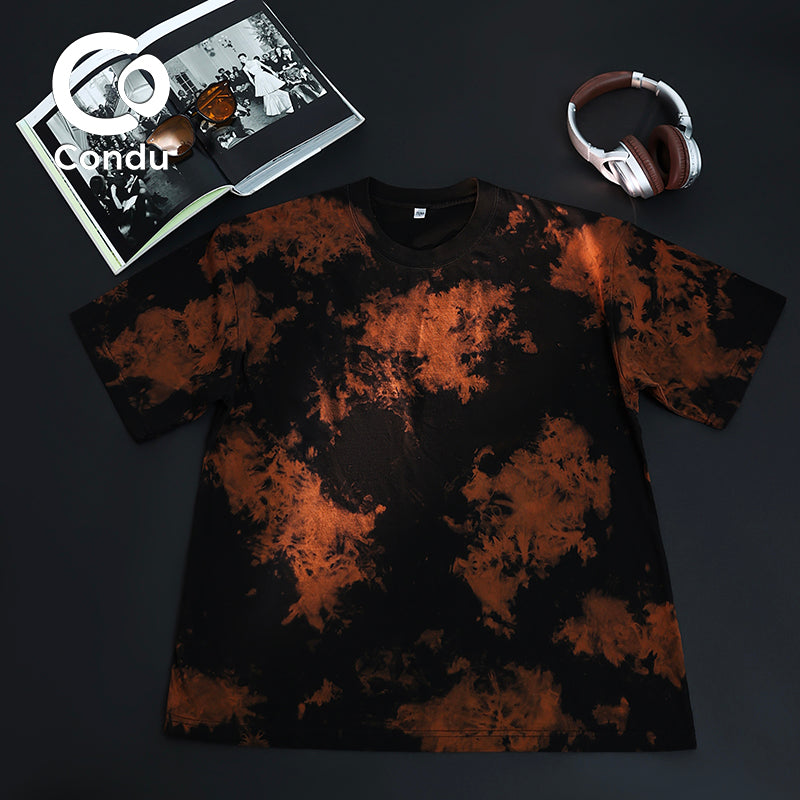 Unique Dyed Design Heavy Cotton Tee - 270gsm Breathable Tie Dye Short Sleeve Shirt for Daily Wear