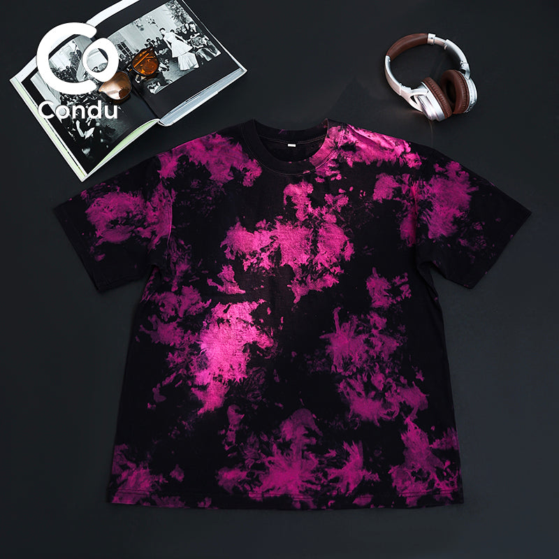Unique Dyed Design Heavy Cotton Tee - 270gsm Breathable Tie Dye Short Sleeve Shirt for Daily Wear