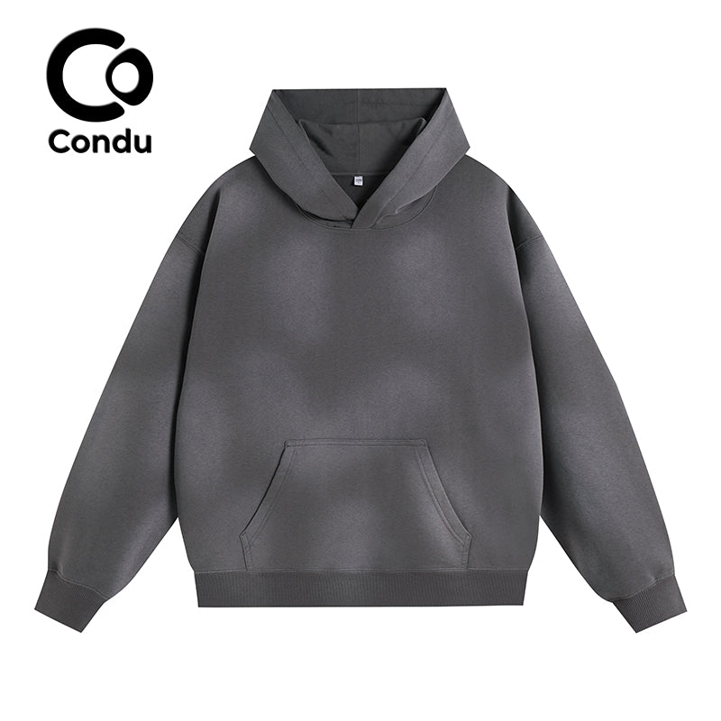 High Quality Marl Wash Distressed Hoodie - 100% Soft Cotton Vintage Destroyed Casual Hooded Sweatshirt