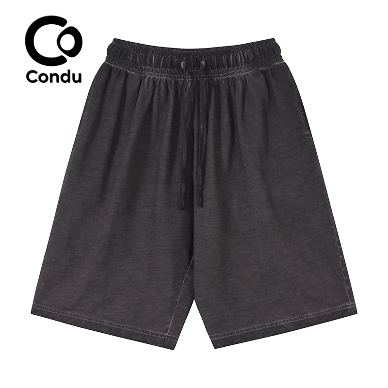 Acid Wash Ombre Cotton Shorts 100% Soft Vintage Gradient Summer Casual Bottoms for Men