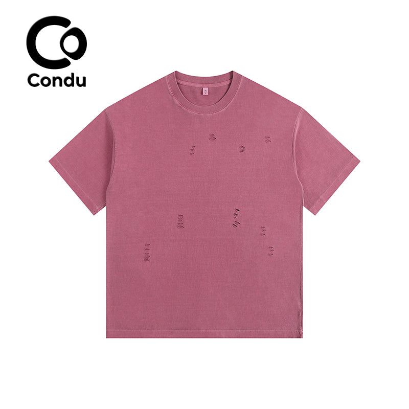 Comfortable Acid Wash Ripped Cotton T-Shirt - 100% Soft Vintage Destroyed Streetwear Short Sleeve Top Unisex