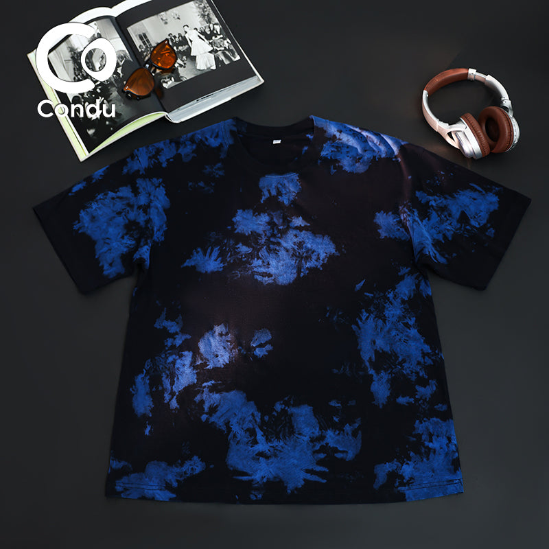 Unique Dyed Design Heavy Cotton Tee - 270gsm Breathable Tie Dye Short Sleeve Shirt for Daily Wear