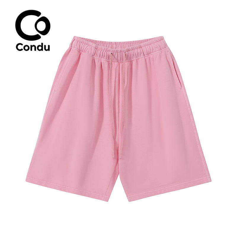 High Quality Acid Wash Ombre Cotton Shorts 100% Soft Vintage Gradient Heavyweight Summer Bottoms Street